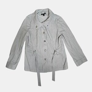 Lafayette 148 New York Pinstripe Utility Jacket Coat Metal Snap 12 Viscose Blend